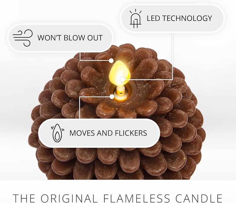 LUMINARA Pinecone Flameless Candles Chalky Brown Finish Pine Cone Figural, Real Wax Unscented LED Candles, Battery Operated with Timer, Holiday Decoration Table Centerpiece (3.5" x 4") - Image 2